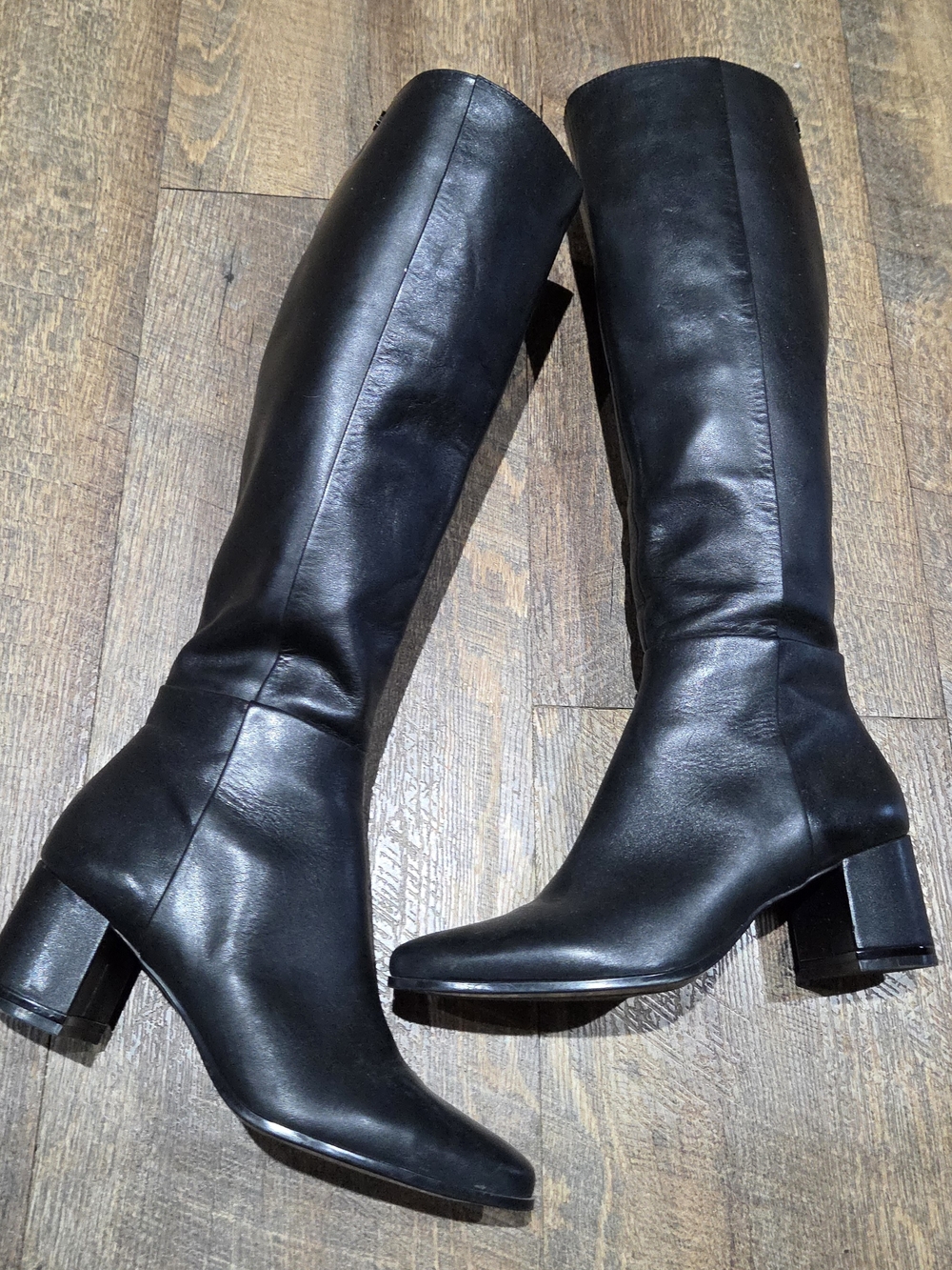 Calvin Klein Black Knee-High Leather Heeled Boots